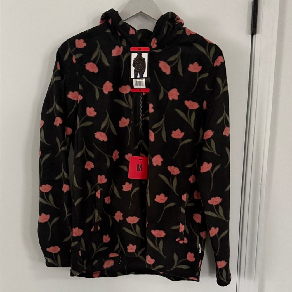 NWT O'Neill Ladies' Half Zip Black Floral Polar
Fleece Hoodie Medium